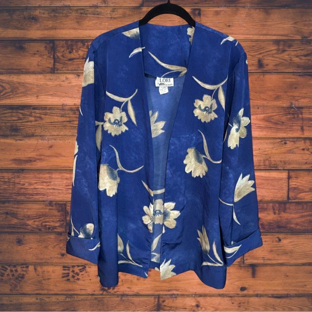 5 for $25🔥Vintage Lori by AM Casuals Blue Floral‎ Cardigan Duster Large